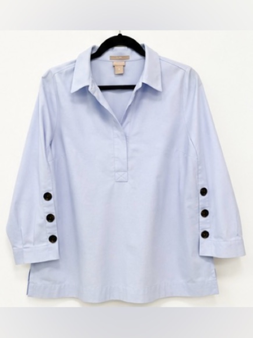 Chico’s No Iron 100% Cotton Side Button Cotton Tunic Size 3 (XL) Light Blue